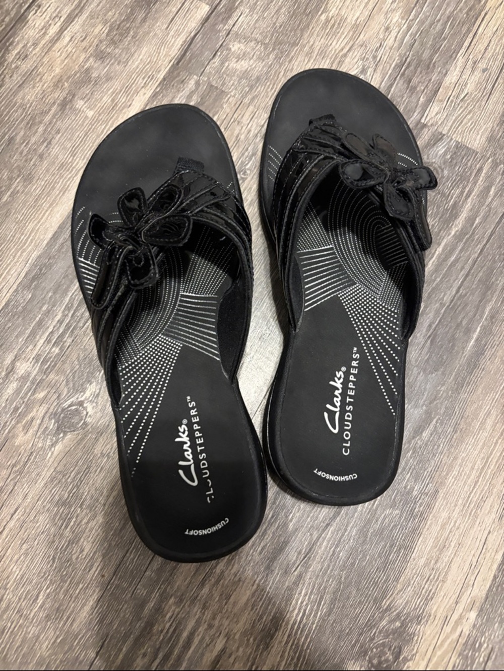 Clarks Black Floral Bow Cloudsteppers Slide Sandals